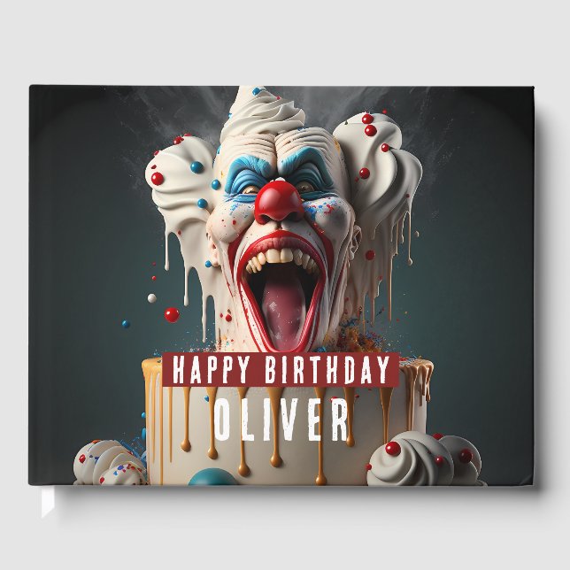 Spooky clown themed Birthdays Guest Book (Front)