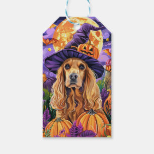 Spooky Cocker Spaniel Dog Halloween Witch Pumpkin Gift Tags