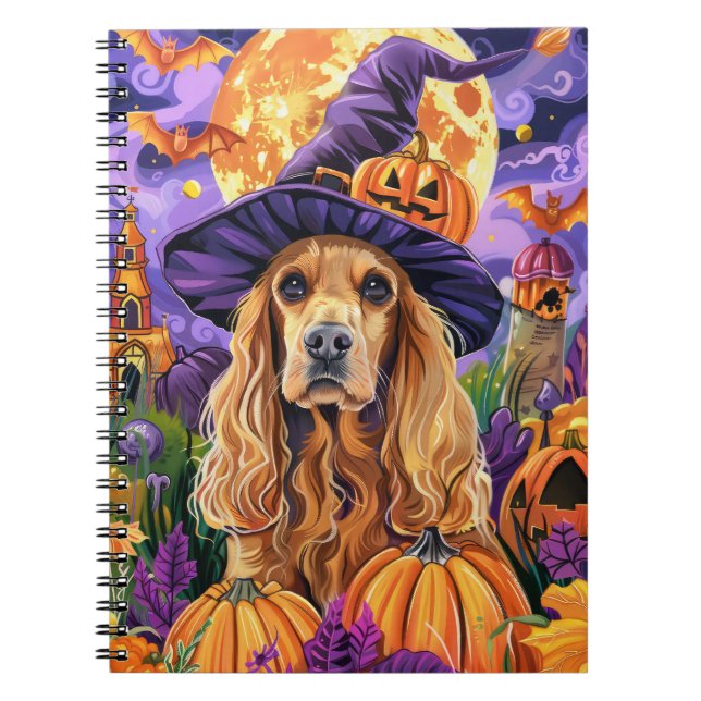 Spooky Cocker Spaniel Dog Halloween Witch Pumpkin Notebook (Front)