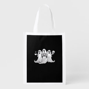Spooky Coffee Sipping Pumpkin Holding Grocery Bag