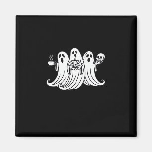 Spooky Coffee Sipping Pumpkin Holding Magnet