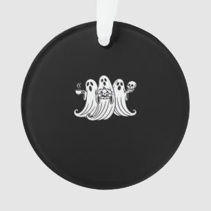 Spooky Coffee Sipping Pumpkin Holding Ornament