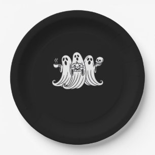 Spooky Coffee Sipping Pumpkin Holding Paper Plates