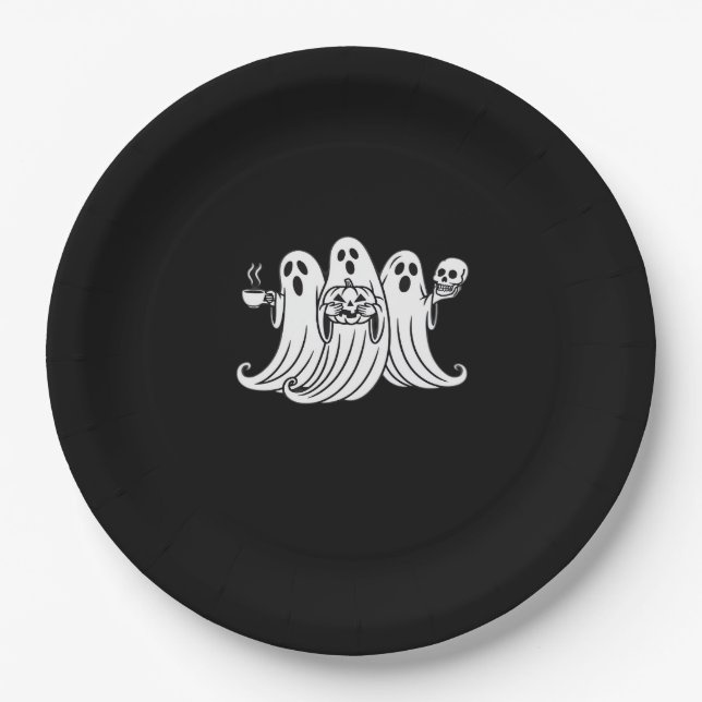 Spooky Coffee Sipping Pumpkin Holding Paper Plates (Front)