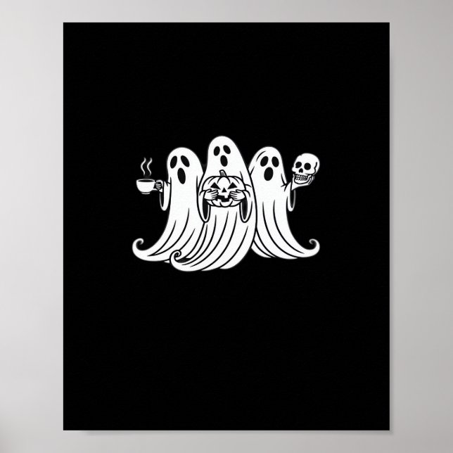 Spooky Coffee Sipping Pumpkin Holding Poster (Front)