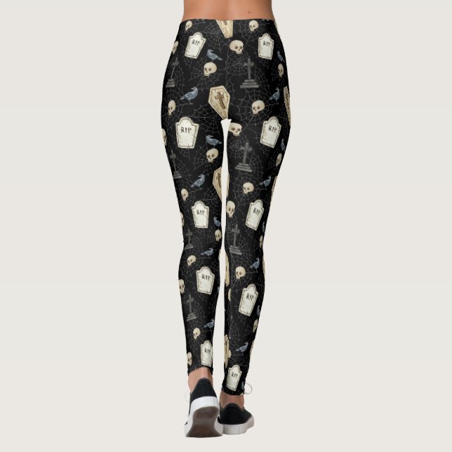 Spooky Coffin and Raven  Halloween  Leggings (Back)