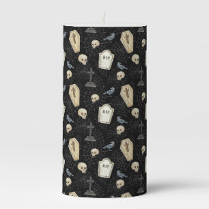 Spooky Coffin and Raven Halloween Pillar Candle