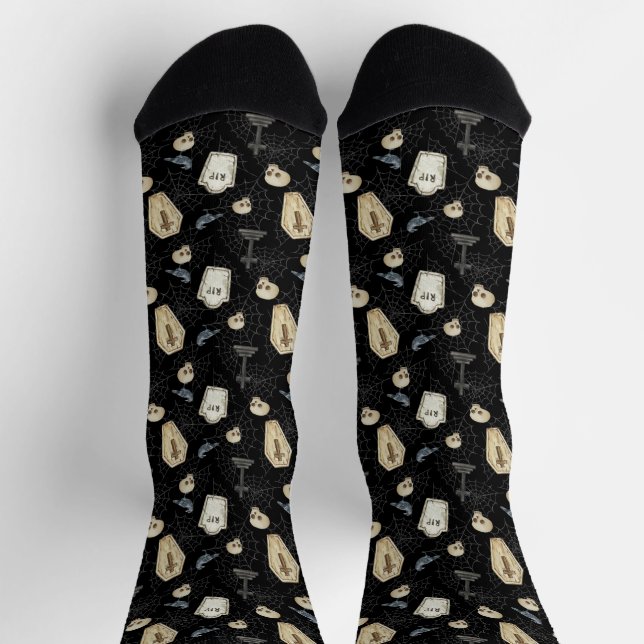 Spooky Coffin and Raven  Halloween  Socks (Top)