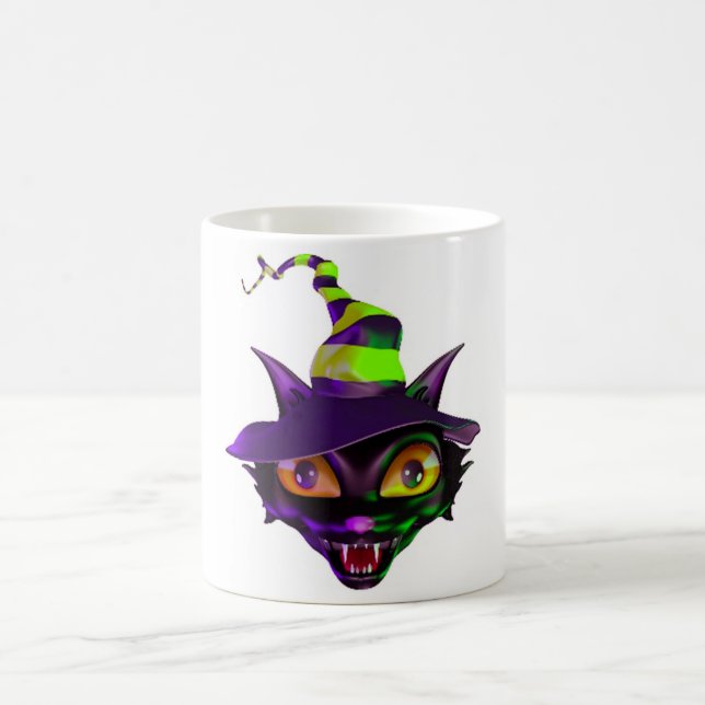 Spooky Colorful Cat Coffee Mug (Center)