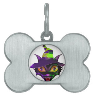Spooky Colorful Cat Pet Name Tag