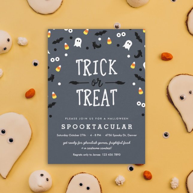 Spooky Confetti Cute Halloween Party Invitations (trick or treat Halloween Spooktacular party invitation)
