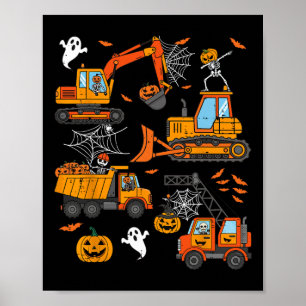 Spooky Construction Trucks Toddler Boys Halloween Poster