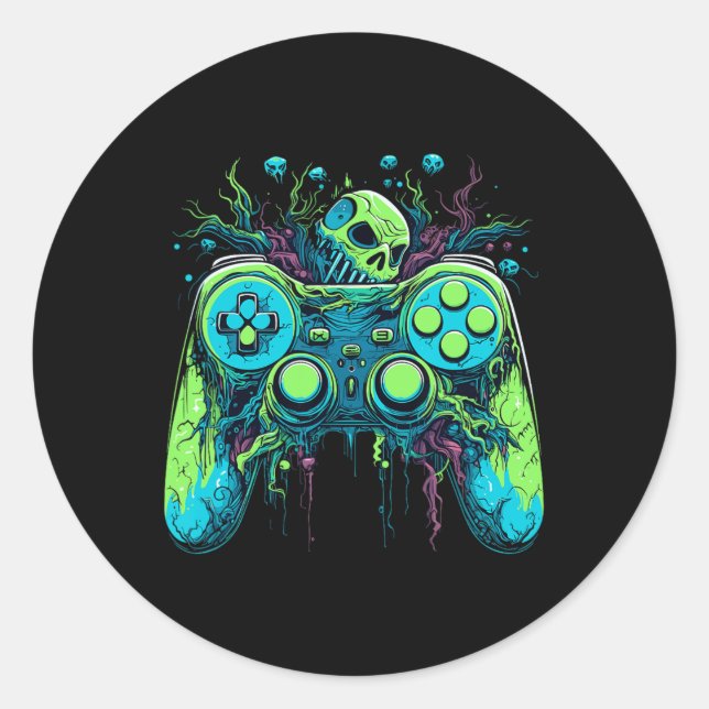 Spooky Cool Gaming Controller Video Game 1  Classic Round Sticker (Front)