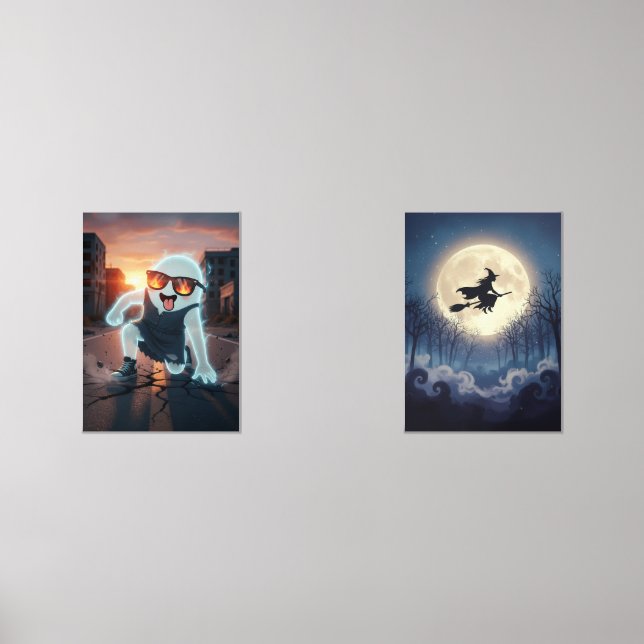 Spooky Cool Ghost Fun & Witchy Halloween Wall Art Sets (Front)