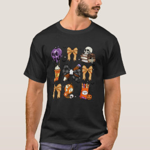 Spooky Coquette Pencil Bows Books Coffee Teacher H T-Shirt