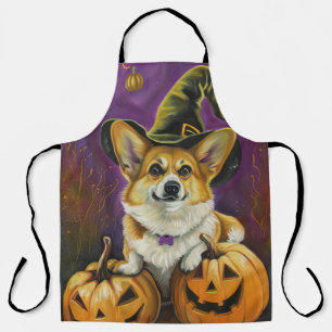 Spooky Corgi Dog Halloween Witch Pumpkin Apron