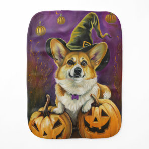 Spooky Corgi Dog Halloween Witch Pumpkin Baby Burp Cloth