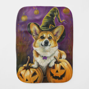 Spooky Corgi Dog Halloween Witch Pumpkin Baby Burp Cloth