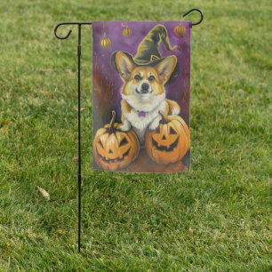 Spooky Corgi Dog Halloween Witch Pumpkin Garden Flag