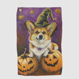 Spooky Corgi Dog Halloween Witch Pumpkin Golf Towel