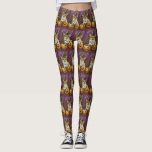 Spooky Corgi Dog Halloween Witch Pumpkin Leggings