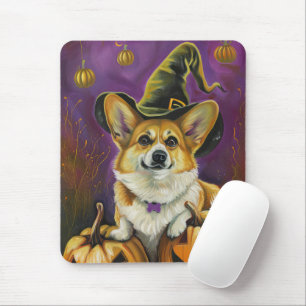 Spooky Corgi Dog Halloween Witch Pumpkin Mouse Pad