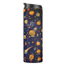 Spooky Cosmic Theme with Halloween Pumpkins