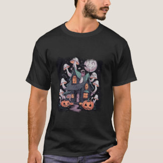 Spooky Cottagecore Mushroom House Ghost Halloween T-Shirt
