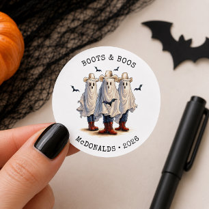 Spooky Cowboy Ghosts Personalized Halloween Classic Round Sticker