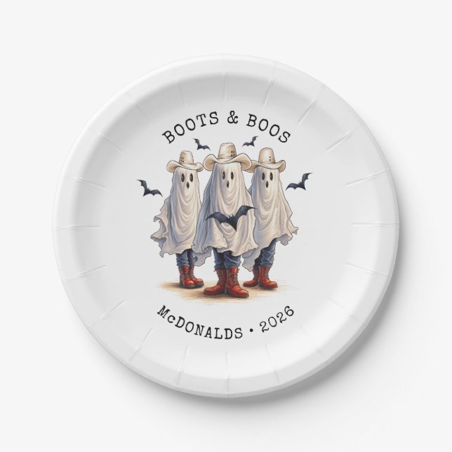 Spooky Cowboy Ghosts Personalized Halloween Paper Plates (Front)