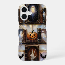 Spooky Cozy iPhone Case Ghost Pumpkin Bookshelf