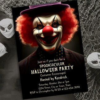 Spooky Creepy Clown Halloween Costume Party Invitation