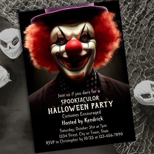 Spooky Creepy Clown Halloween Costume Party Invitation