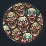Spooky Creepy Clown Zombie Halloween Paper Plates<br><div class="desc">Here is some ai art depicting some creepy scary clowns with sharp teeth birthday or Halloween party paper plates.</div>
