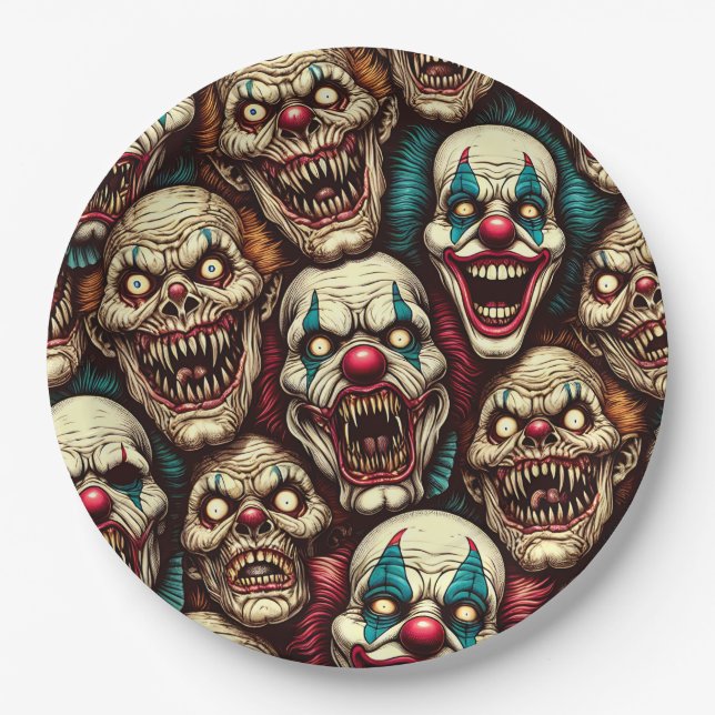 Spooky Creepy Clown Zombie Halloween Paper Plates (Front)