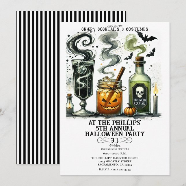 Spooky Creepy Cute Cocktails Halloween Party Invitation (Front/Back)