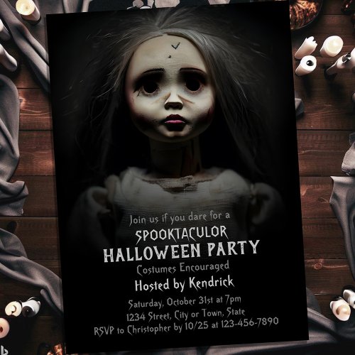 Spooky Creepy Doll Halloween Costume Party Invitation