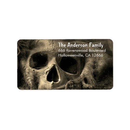 Spooky Creepy Haunted Skull Halloween Label