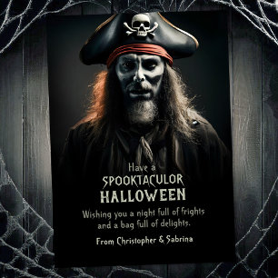 Spooky Creepy Pirate Halloween Greeting Holiday Card