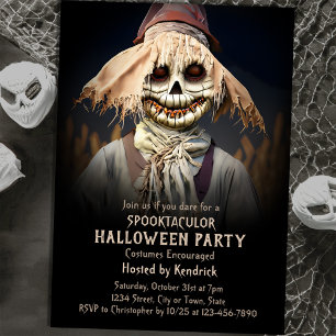 Spooky Creepy Scarecrow Halloween Costume Party Invitation