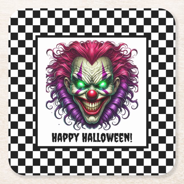 Spooky Creepy Scary Clown Halloween Paper Coaster (Front)
