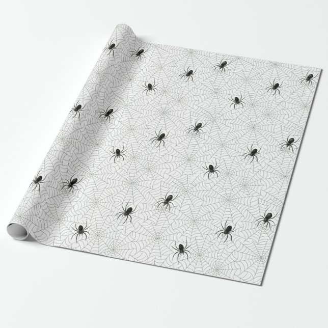 Spooky Creepy Spider Web Halloween Wrapping Paper (Unrolled)