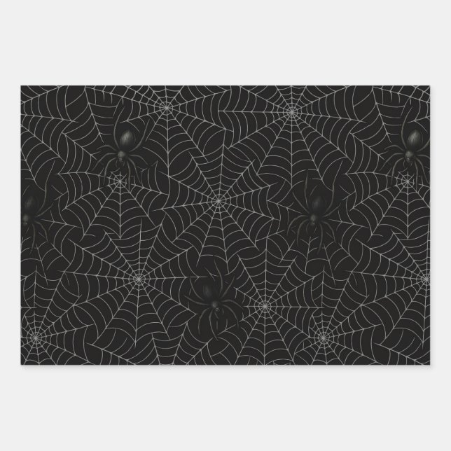 Spooky Creepy Spider Web Halloween Wrapping Paper Sheets (Front 3)