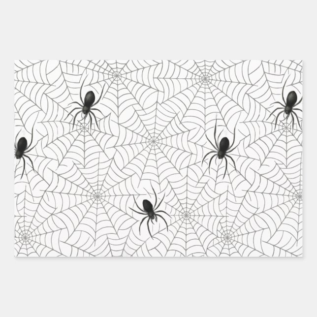 Spooky Creepy Spider Web Halloween Wrapping Paper Sheets (Front 3)