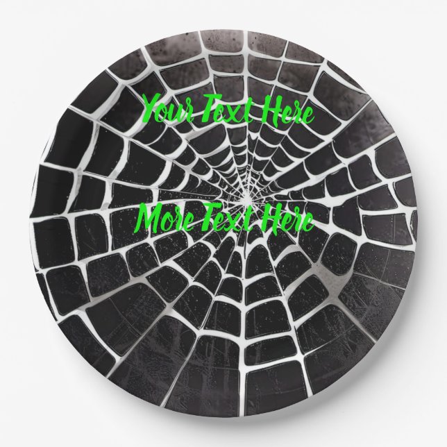 Spooky Creepy Spiderweb Pattern Halloween Custom Paper Plates (Front)