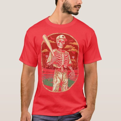 Spooky Creepy Vintage Baseball Skeleton Halloween  T_Shirt