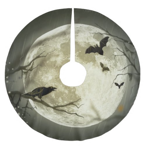 Spooky Crow  Bats Over Moon Brushed Polyester Tree Skirt
