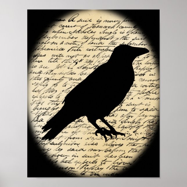 Spooky Crow on Aged Text Poster (Front)