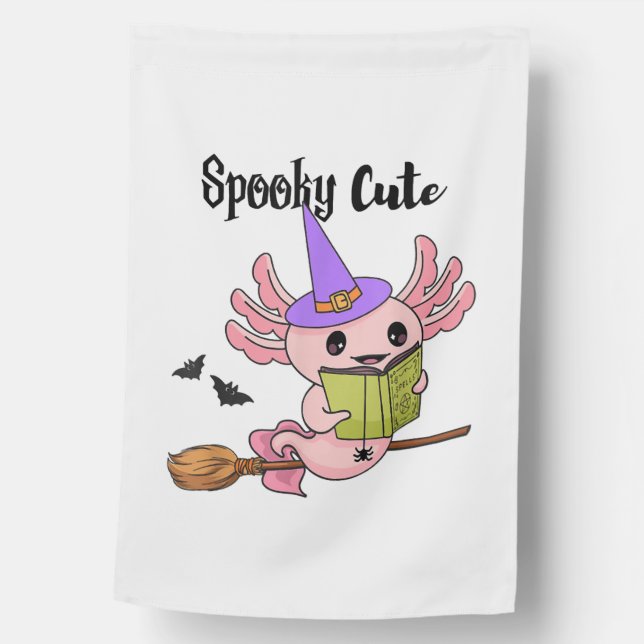Spooky Cute Axolotl Halloween House Flag (Front)