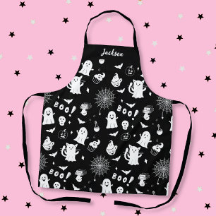 Spooky Cute Black and White Halloween Apron